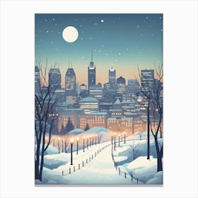 Winter Travel Night Illustration Montreal Canada 3 Canvas Print