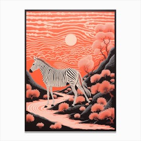 Zebra Linocut Inspired At Sunrise 1 Canvas Print
