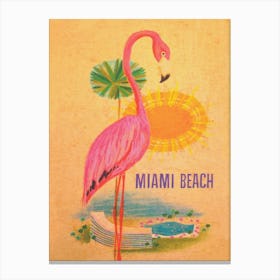 Miami Beach Flamingo Vintage Travel Poster Canvas Print