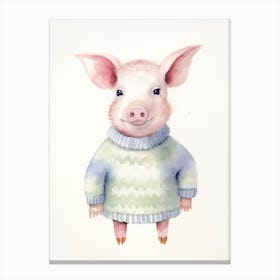Baby Animal Watercolour Pig 3 Canvas Print
