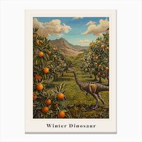Dinosaur In An Orange Meadow Painting Poster Canvas Print