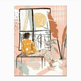 Illustration Of A Woman Looking Out The Window Canvas Print