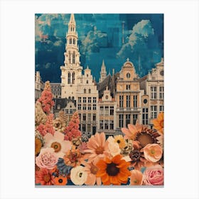Belgium   Floral Retro Collage Style 4 Canvas Print