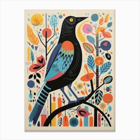 Colourful Scandi Bird Crow 4 Canvas Print