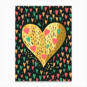 Lines And Hearts Gold Geometric Canvas Print