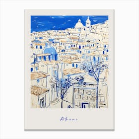 Athens Greece Mediterranean Blue Drawing Poster Canvas Print