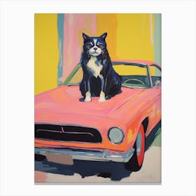 Dodge Challenger Vintage Car With A Dog, Matisse Style Painting 1 Canvas Print