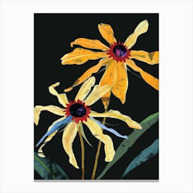 Neon Flowers On Black Black Eyed Susan 1 Canvas Print