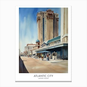Atlantic City 3 Watercolour Travel Poster Canvas Print