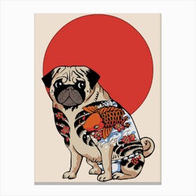 Japanese Tattoo Pug With Koi Art Canvas Print