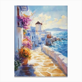 A vibrant watercolor painting of Mykonos Canvas Print