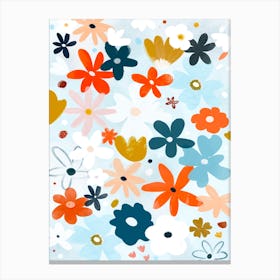 Retro Blue And Orange Floral Canvas Print