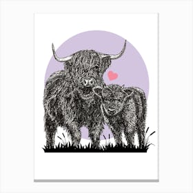 'Highland Cow Love' Illustration Canvas Print