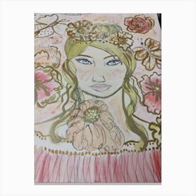 Girl with floral touch Canvas Print