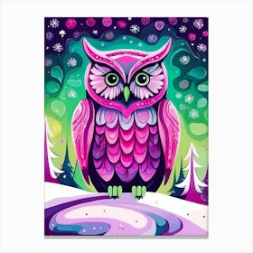 Pink Owl Snowy Landscape Painting (67) Canvas Print