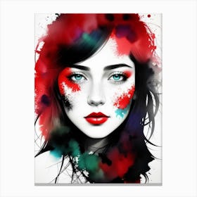 Girl With Red Paint Splashes Canvas Print