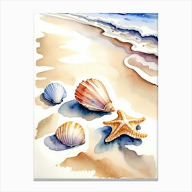 Seashells on the beach, watercolor painting 9 Canvas Print