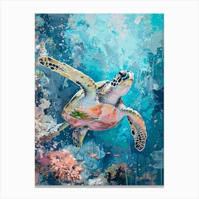 Paint Splash Pastel Sea Turtle With The Coral Canvas Print