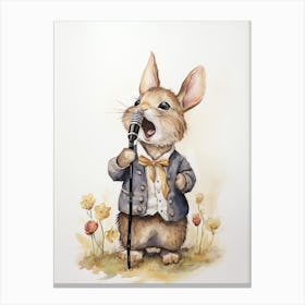 Bunny Singing Rabbit Prints Watercolour 4 Canvas Print