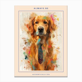 Kitsch Portrait Of A Golden Retriever In A Tie 1 Poster Canvas Print