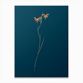 Vintage Gladiolus Watsonius Botanical Art on Teal Blue n.0770 Canvas Print
