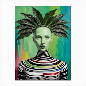 Woman With Green Leaves On Her Head Canvas Print