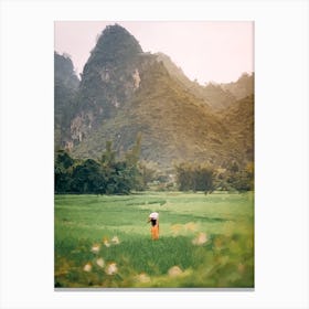 Girl In Asia In A Field Against The Backdrop Of Mountains Oil Painting Landscape Canvas Print