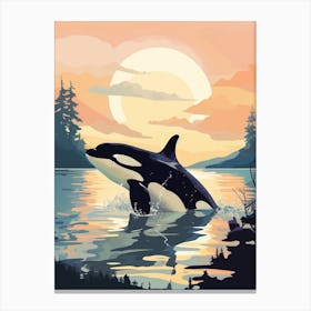 Orca Whale Sun & Trees Retro Geometric Canvas Print