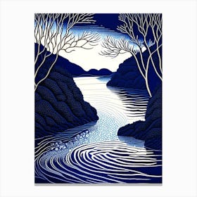 Water As A Source Of Inspiration & Reflection Waterscape Linocut 1 Canvas Print