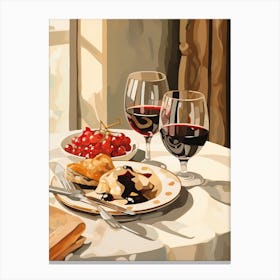 Atutumn Dinner Table With Cheese, Wine And Pears, Illustration 5 Canvas Print
