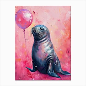 Cute Sea Lion 1 With Balloon Canvas Print