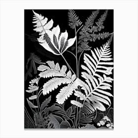 Maidenhair Fern Wildflower Linocut 1 Canvas Print