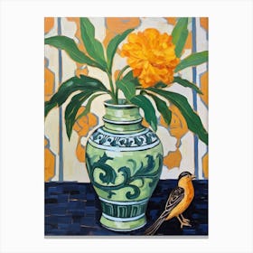 Flowers In A Vase Still Life Painting Marigold 1 Canvas Print