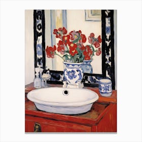 Bathroom Vanity Painting With A Pansy Bouquet 2 Canvas Print