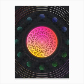 Neon Geometric Glyph in Pink and Yellow Circle Array on Black n.0152 Canvas Print