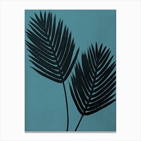Teal black palm leaves 3 Canvas Print