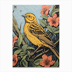 Vintage Bird Linocut Yellowhammer 2 Canvas Print