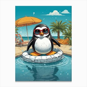 Penguin In The Pool Canvas Print