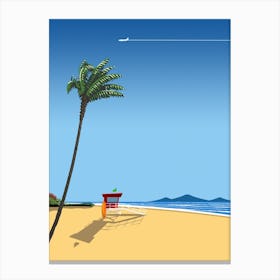 Ibiza, Spain. Serene beach, tropical chillout — City Pop art, retrowave/vaporwave poster, 80s, aesthetic poster Canvas Print