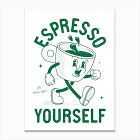 'Espresso Yourself' retro kitchen print in green Canvas Print