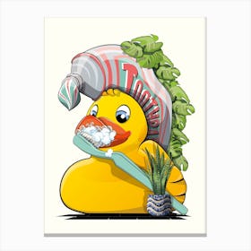 Rubber Duck Brushing Teeth Canvas Print