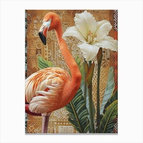 Greater Flamingo And Canna Lily Boho Print 2 Canvas Print