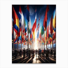 A Monumental Assembly Of Global Country Flags Arranged In A Harmonious Panorama Of Unity And Divers (4) Canvas Print