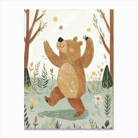 Brown Bear Dancing In The Woods Storybook Illustration 1 Canvas Print