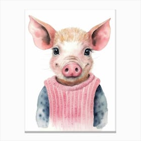 Baby Animal Watercolour Pig 2 Canvas Print