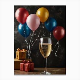 Glass Of Champagne With Balloons Canvas Print