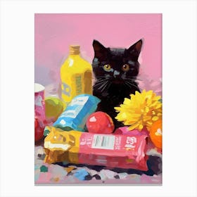 A Black Cat Kitten Oil Painting 2 Canvas Print