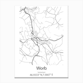 Worb,Switzerland Minimalist Map Canvas Print