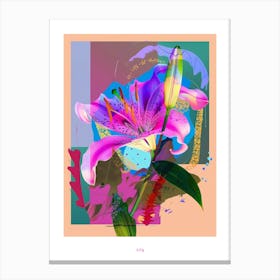 Lily 1 Neon Flower Collage Poster Stampe su tela