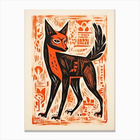 Fox, Woodblock Animal  Drawing 1 Canvas Print